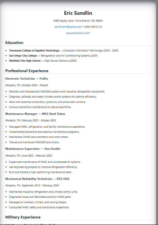 HVACR Resume
